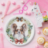 Papillon Kerstkrans feestelijke pup Papieren Bordje (Feest)