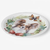 Papillon Kerstkrans feestelijke pup Papieren Bordje (Gekanteld)
