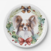 Papillon Kerstkrans feestelijke pup Papieren Bordje (Voorkant)