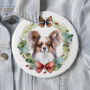 Papillon Kerstkrans feestelijke pup Ronde Button 6,0 Cm