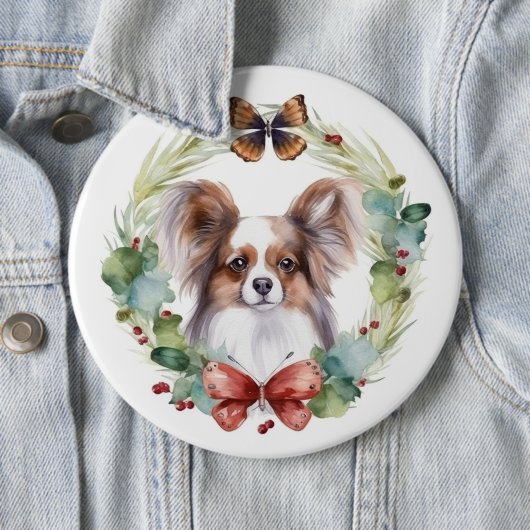 Papillon Kerstkrans feestelijke pup Ronde Button 6,0 Cm (In situ)