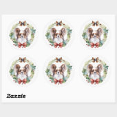 Papillon Kerstkrans feestelijke pup Ronde Sticker (Vel)