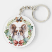 Papillon Kerstkrans feestelijke pup Sleutelhanger (Achterkant)