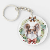Papillon Kerstkrans feestelijke pup Sleutelhanger (Voorkant)
