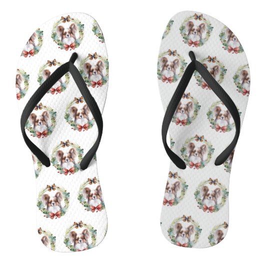 Papillon Kerstkrans feestelijke pup Teenslippers (Voetbed)