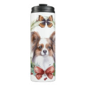 Papillon Kerstkrans feestelijke pup Thermosbeker (Voorkant)