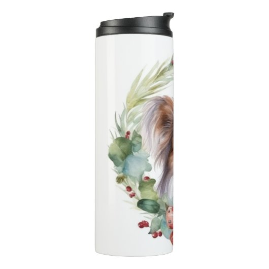 Papillon Kerstkrans feestelijke pup Thermosbeker (Gedraaid links)