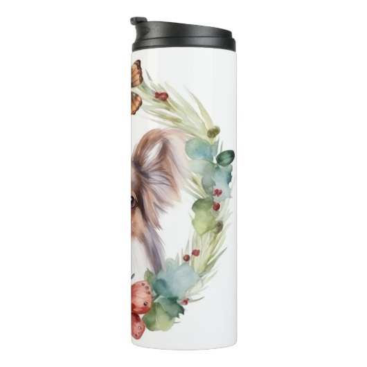 Papillon Kerstkrans feestelijke pup Thermosbeker (Geroteerd rechts)