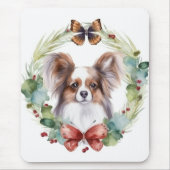 Papillon Kerstkrans Festieve Pup Muismat (Voorkant)