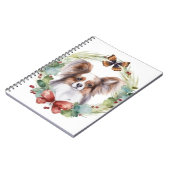 Papillon Kerstkrans Festieve Pup Notitieboek (Linkerzijde)