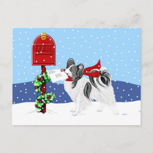 Papillon Kerstmail Blk Whit Feestdagenkaart (Voorkant)