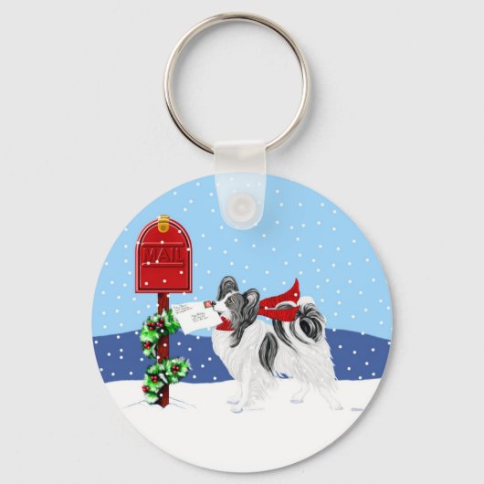 Papillon Kerstmail Blk Whit Sleutelhanger (Voorkant)