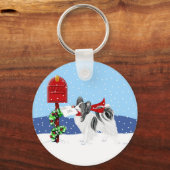 Papillon Kerstmail Blk Whit Sleutelhanger (Voorkant)