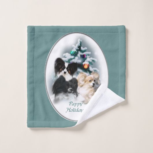 Papillon Kerstmis Bad Handdoek (Wasdoekje)