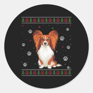 Papillon Kersttrui Xmas Huisdier Dier Hondenliefde Ronde Sticker
