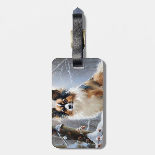 Papillon laat het sneeuwen Kerstmis Bagagelabel (Achterkant verticaal)