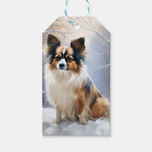 Papillon Laat het sneeuwen Kerstmis Cadeaulabel (Voorkant)