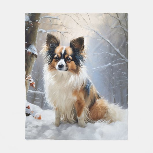 Papillon laat het sneeuwen Kerstmis Fleece Deken (Voorkant)