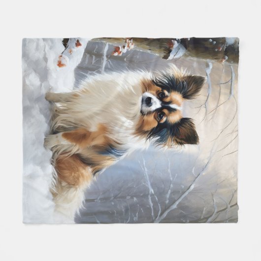 Papillon laat het sneeuwen Kerstmis Fleece Deken (Voorkant (Horizontaal))