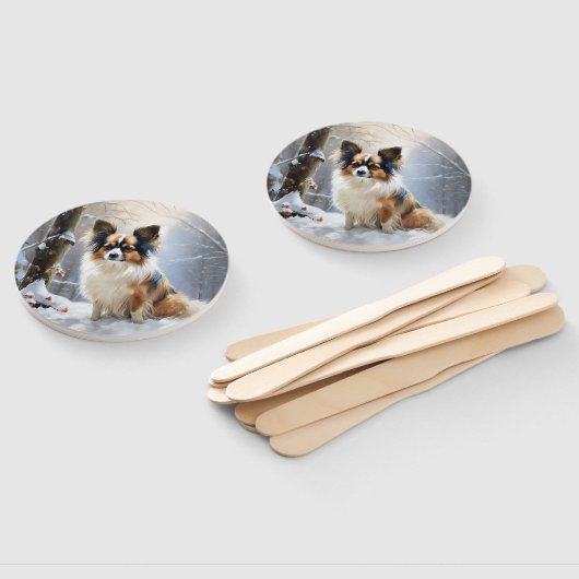 Papillon laat het sneeuwen Kerstmis Handwaaier (Niet-gemonteerd)