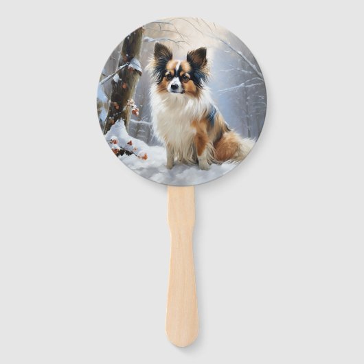 Papillon laat het sneeuwen Kerstmis Handwaaier (Voorkant)