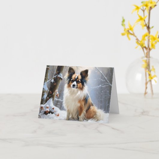 Papillon laat het sneeuwen Kerstmis Kaart (Gele Bloem)