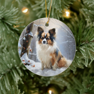 Papillon Laat het sneeuwen Kerstmis Keramisch Ornament