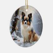 Papillon laat het sneeuwen Kerstmis Keramisch Ornament (Rechts)