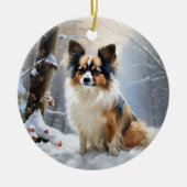 Papillon laat het sneeuwen Kerstmis Keramisch Ornament (Voorkant)