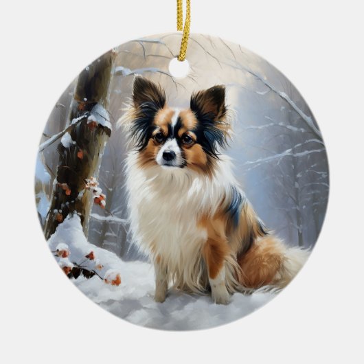 Papillon laat het sneeuwen Kerstmis Keramisch Ornament (Voorkant)