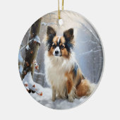 Papillon laat het sneeuwen Kerstmis Keramisch Ornament (Links)