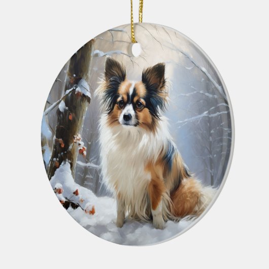 Papillon laat het sneeuwen Kerstmis Keramisch Ornament (Links)