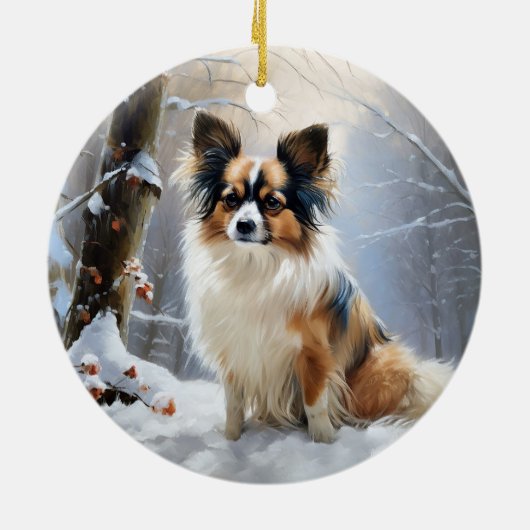 Papillon laat het sneeuwen Kerstmis Keramisch Ornament (Achterkant)