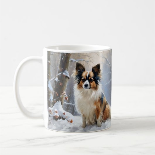 Papillon laat het sneeuwen Kerstmis Koffiemok (Links)