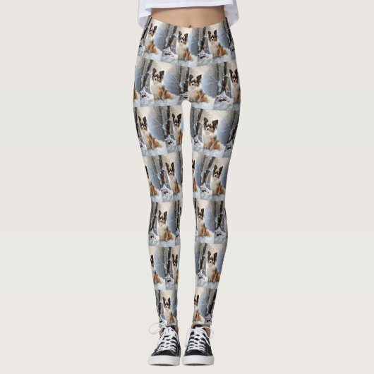 Papillon laat het sneeuwen Kerstmis Leggings (Voorkant)