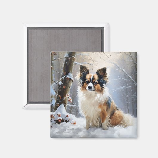 Papillon laat het sneeuwen Kerstmis Magneet (Voorkant / Achterkant)