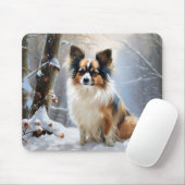 Papillon laat het sneeuwen Kerstmis Muismat (Met muis)