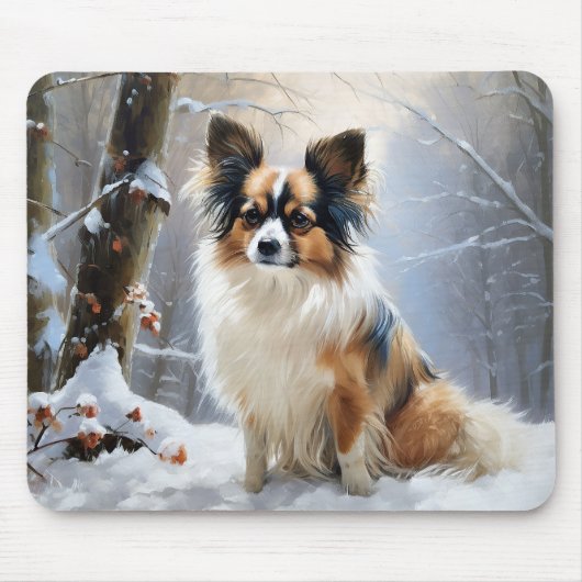 Papillon laat het sneeuwen Kerstmis Muismat (Voorkant)