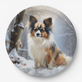 Papillon laat het sneeuwen Kerstmis Papieren Bordje (Voorkant)