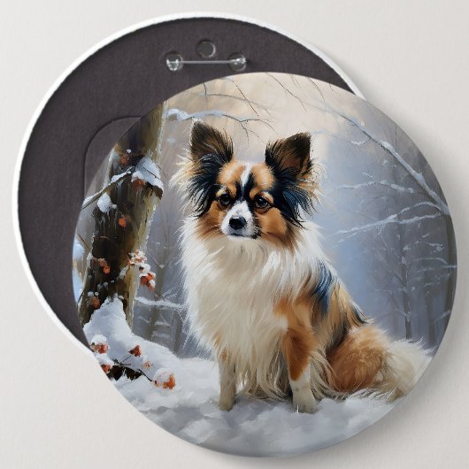 Papillon laat het sneeuwen Kerstmis Ronde Button 6,0 Cm (Voorkant /achterkant)