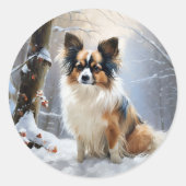 Papillon laat het sneeuwen Kerstmis Ronde Sticker (Voorkant)