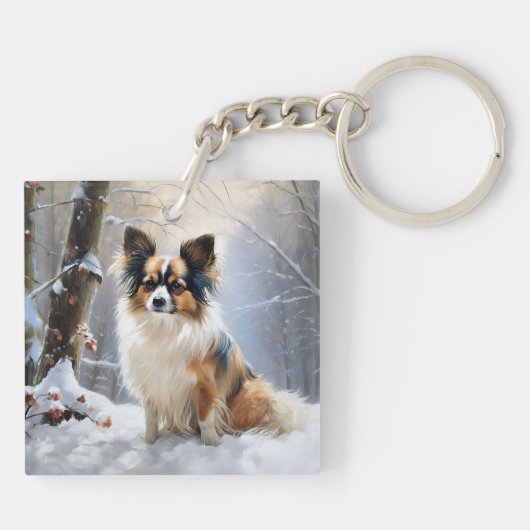 Papillon laat het sneeuwen Kerstmis Sleutelhanger (Achterkant)