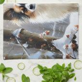 Papillon laat het sneeuwen Kerstmis Theedoek (Gevouwen)