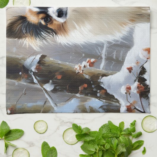 Papillon laat het sneeuwen Kerstmis Theedoek (Gevouwen)