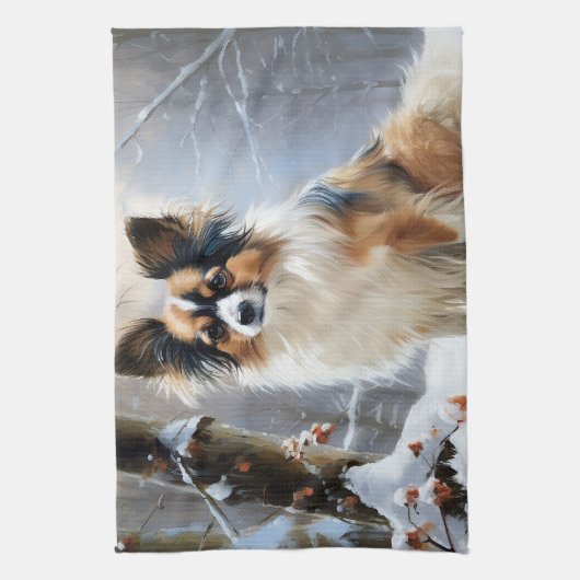 Papillon laat het sneeuwen Kerstmis Theedoek (Verticaal)