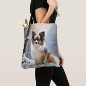 Papillon laat het sneeuwen Kerstmis Tote Bag (Dichtbij)