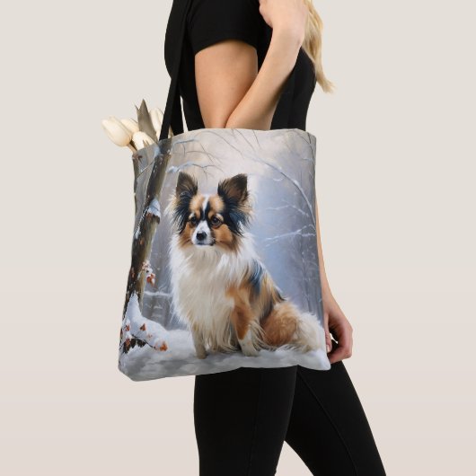 Papillon laat het sneeuwen Kerstmis Tote Bag (Dichtbij)