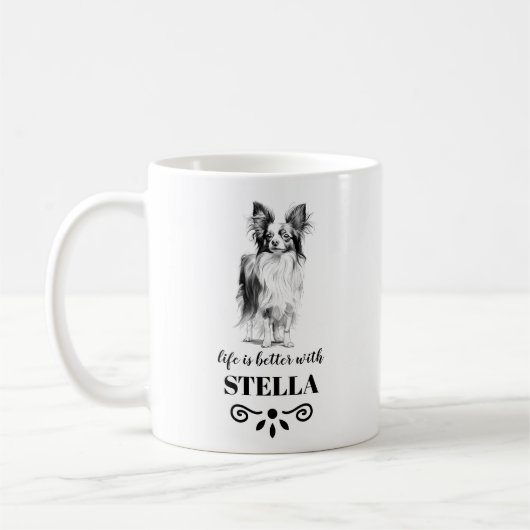 Papillon Life is beter met Custom Dog Name Koffiemok (Links)