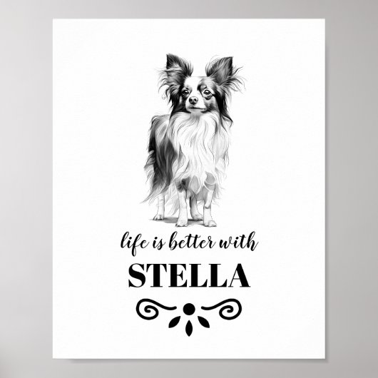 Papillon Life is beter met Custom Dog Name Poster (Voorkant)