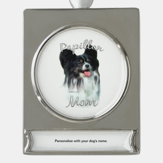 Papillon Ma 2 Verzilverd Banner Ornament (Voorkant)